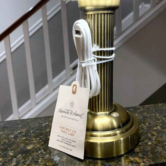 Hearth & and Hand Magnolia Brass Fluted Metal Rechargeable Library Table Lamp - Picture 2 of 4